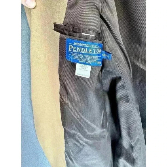 Pendleton Wool Blazer Jacket Size 44 Long Sportcoat Khaki Tan Gold 2 Button EUC - Picture 3 of 12